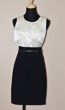 BCBG Max Azria Ruffle Front Dress Black Ivory Size 4 NWT MSRP $198 Sleeveless